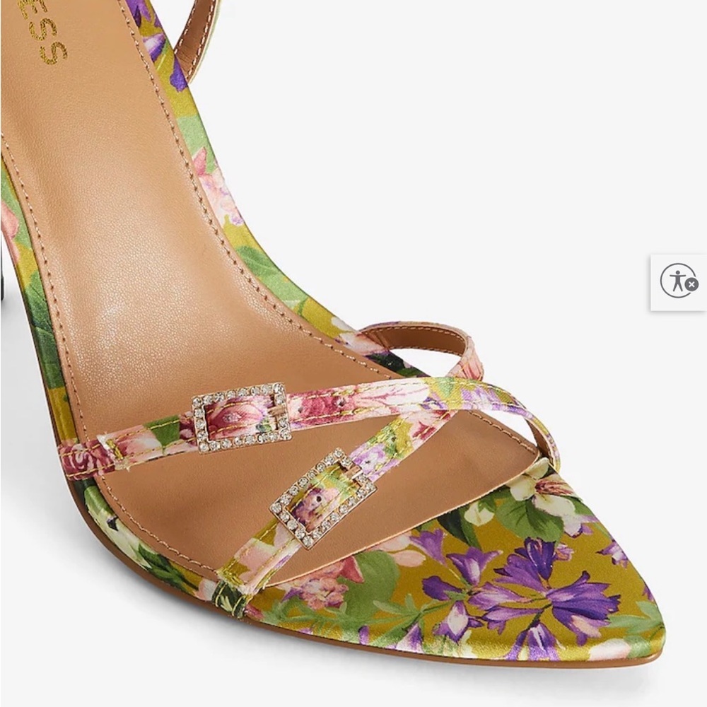 Express Floral Pointed Toe Strappy Rhinestone Heeled Sandals Size 8 - Picture 4 of 9
